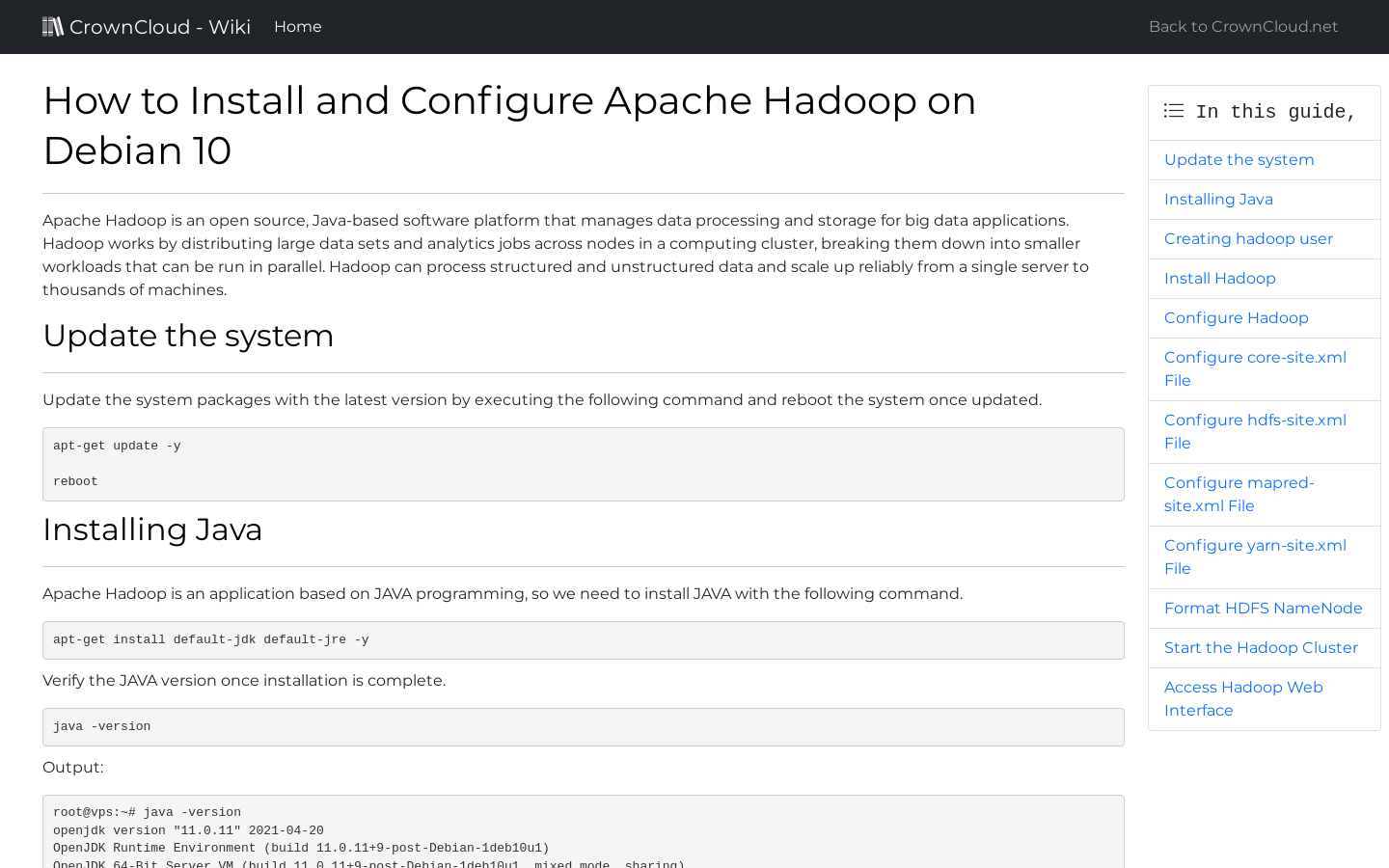 CrownCloud Wiki How To Install And Configure Apache Hadoop On Debian 10