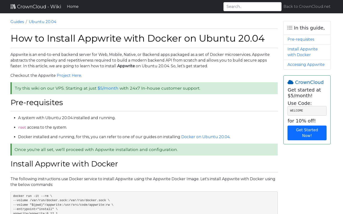 Crowncloud Wiki How To Install Appwrite With Docker On Ubuntu