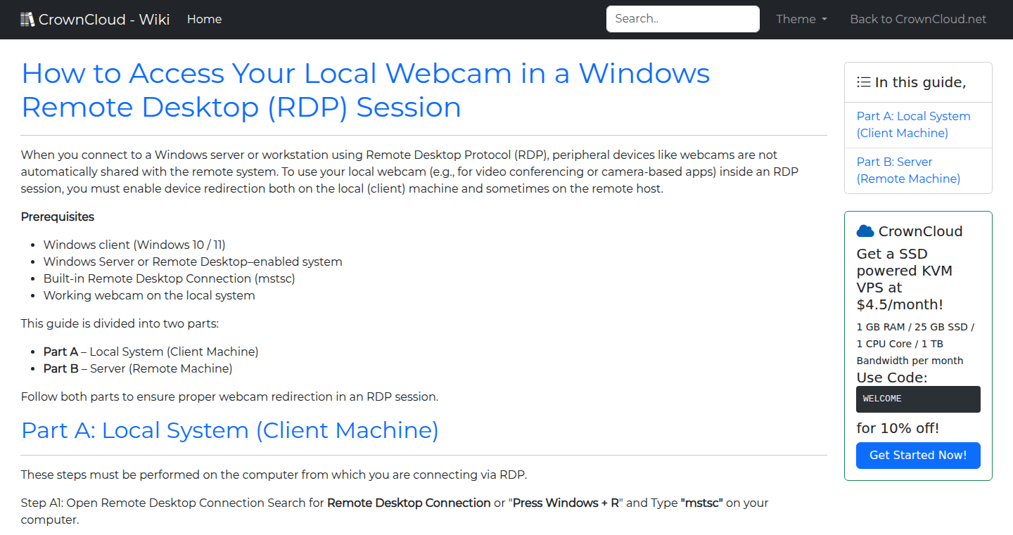 CrownCloud Wiki - Access Local Webcam Windows Rdp