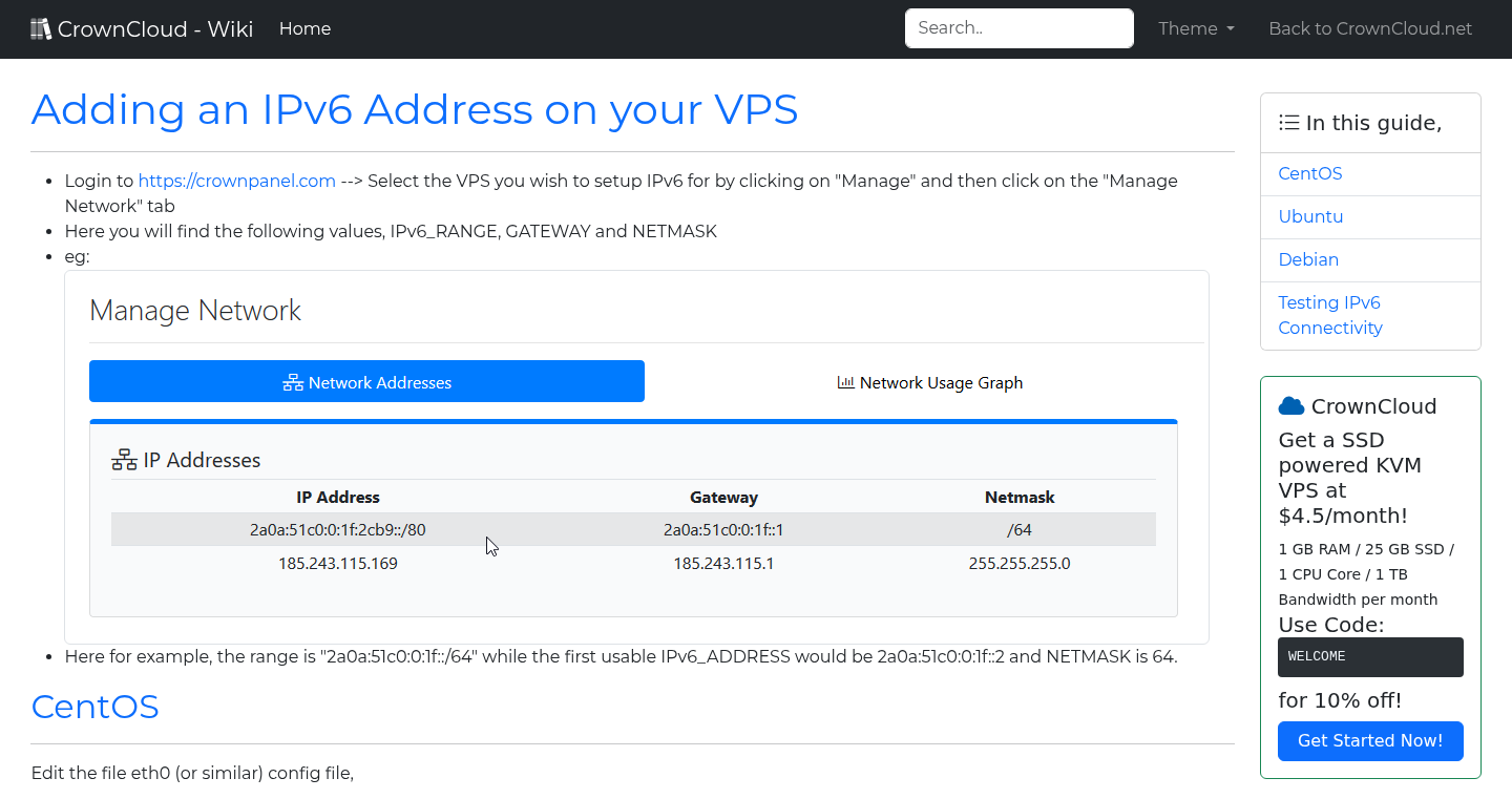 CrownCloud Wiki - Adding An Ipv6 Address On Your Vps