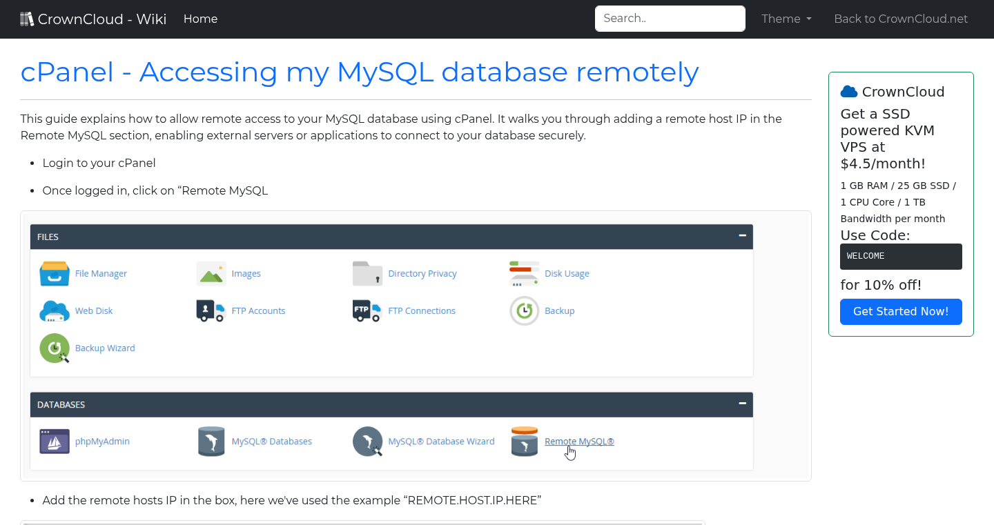 CrownCloud Wiki - Cpanel Accessing My Mysql Database Remotely