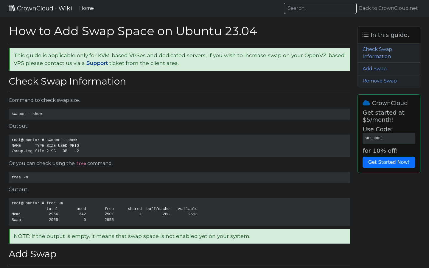 CrownCloud Wiki How To Add Swap Space On Ubuntu 23 04