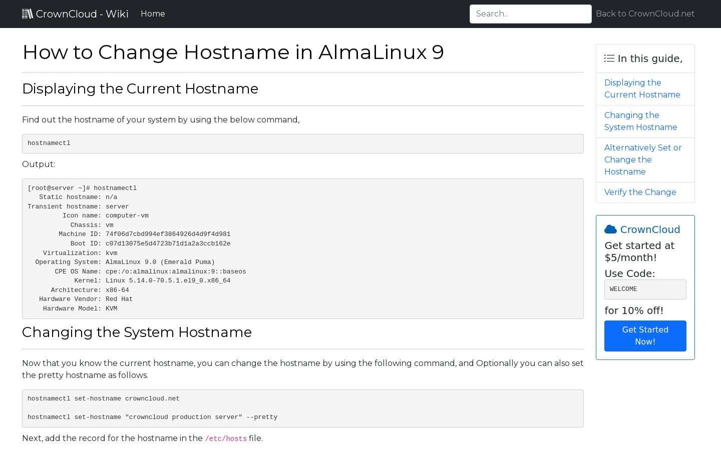 CrownCloud Wiki How To Change Hostname In AlmaLinux 9