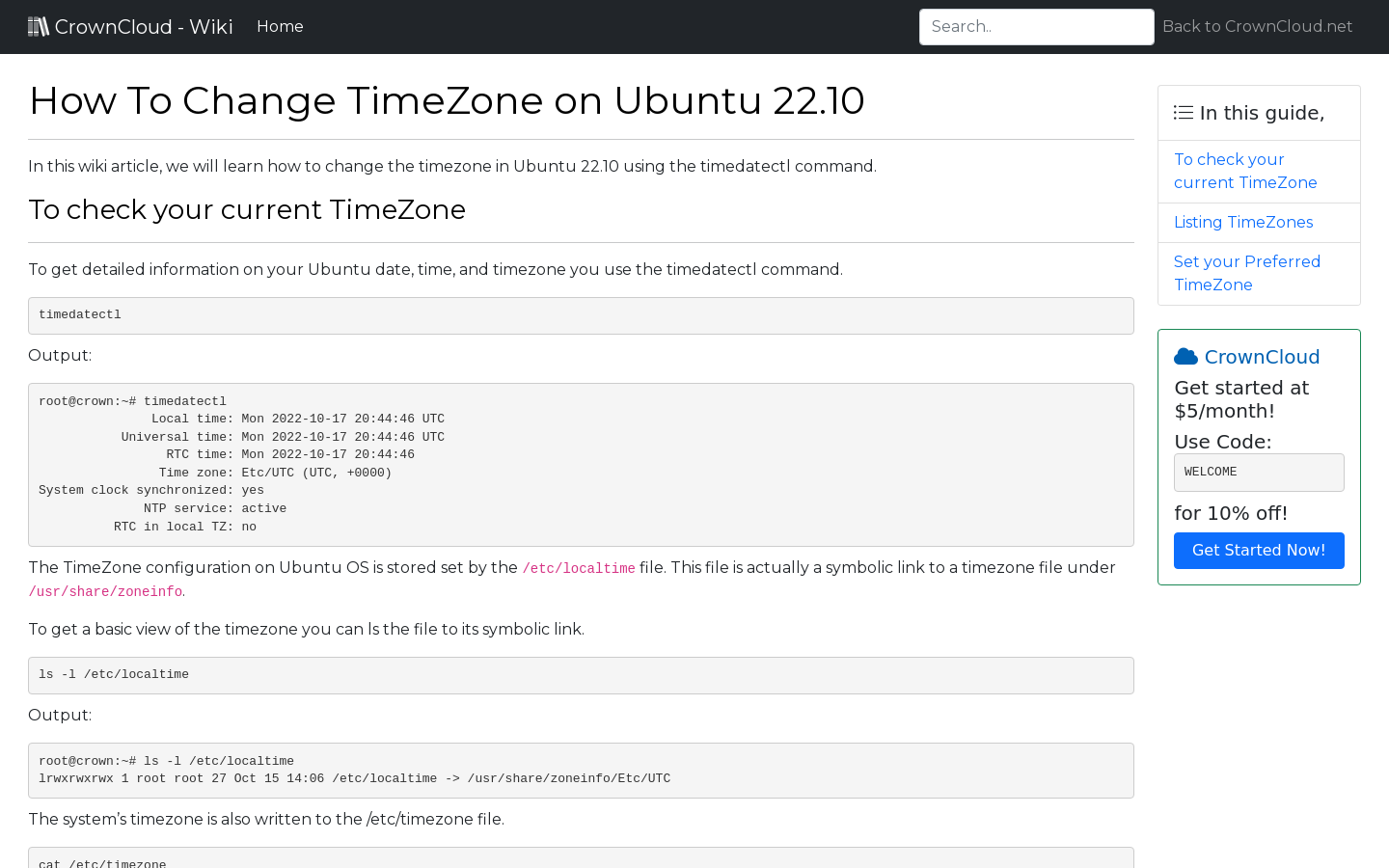 Crowncloud wiki how to change timezone on ubuntu 22 10