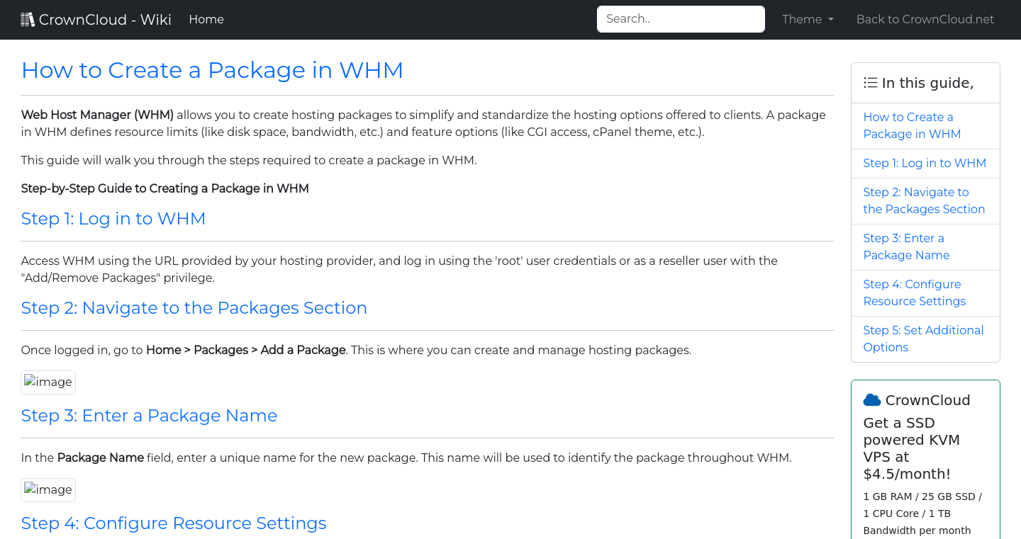 CrownCloud Wiki - How To Create A Package In WHM