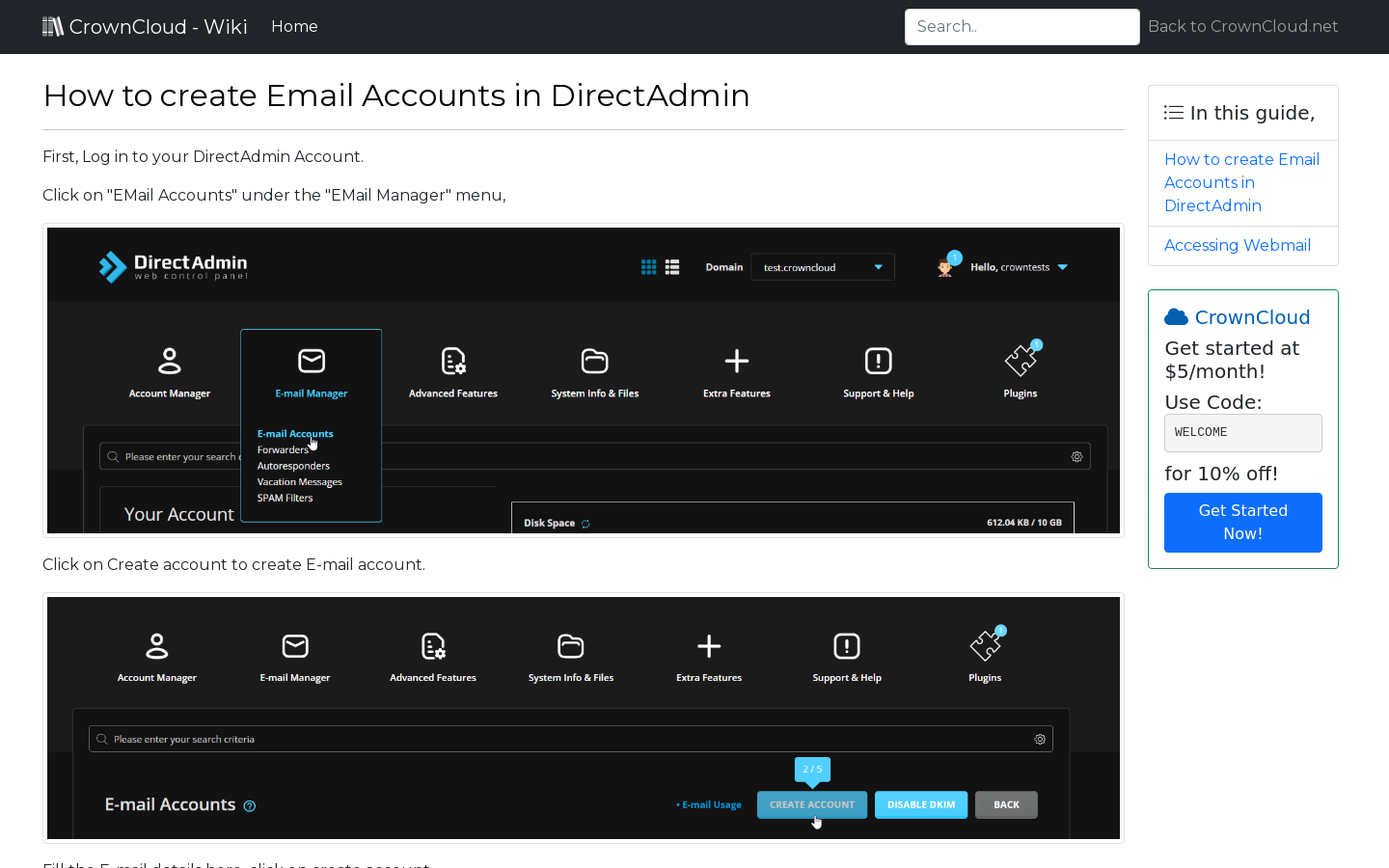 CrownCloud Wiki - How To Create An Email Accounts In Directadmin