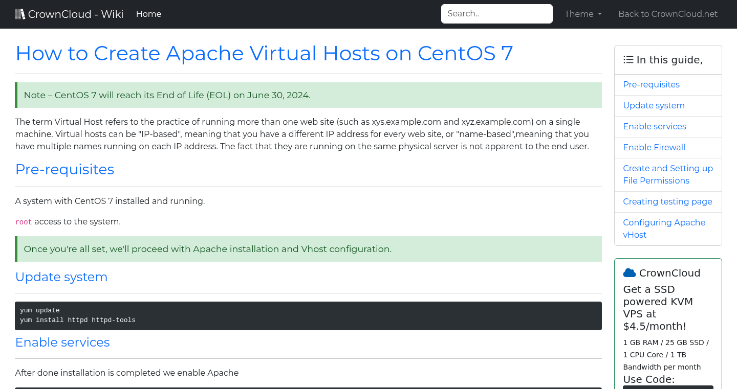 CrownCloud Wiki - How To Create Apache Virtual Hosts On CentOS 7