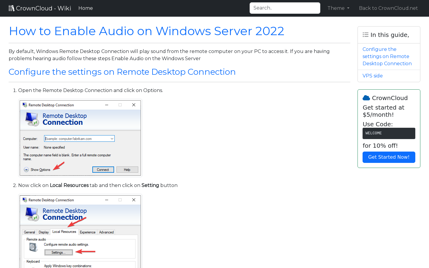 Crowncloud wiki how to enable audio on windows 2022