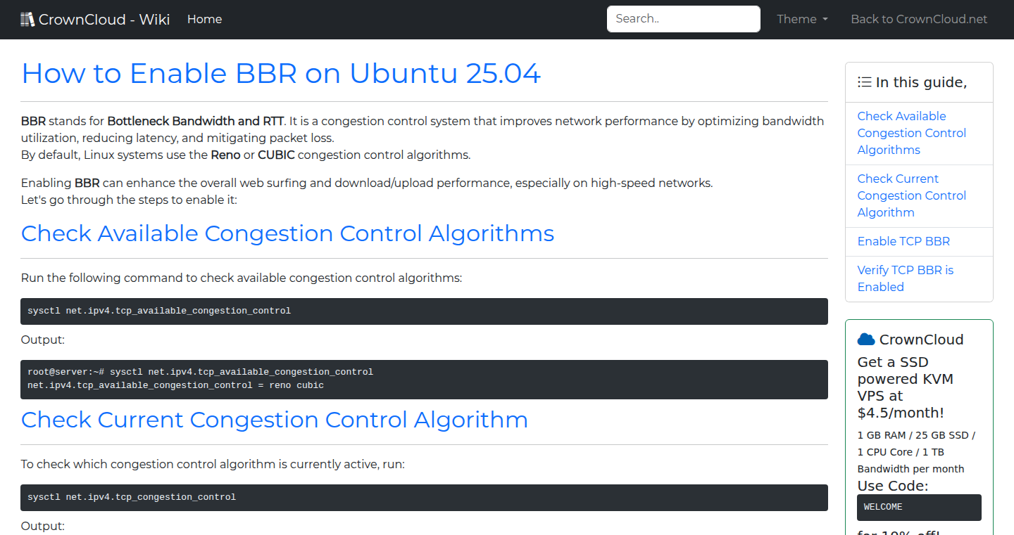 CrownCloud Wiki - How To Enable BBR On Ubuntu 25 04