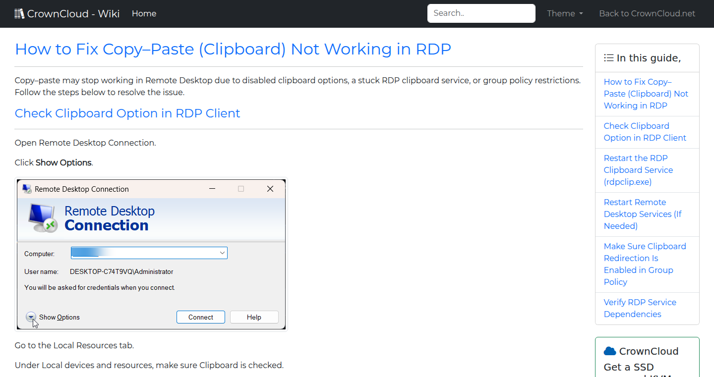 CrownCloud Wiki - How To Fix Copy Paste Not Working In RDP