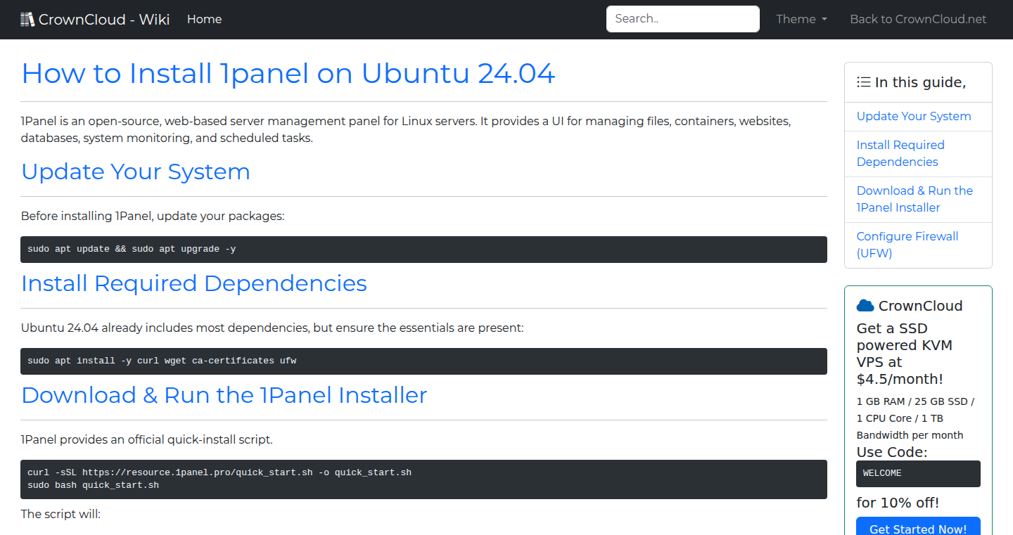 Ubuntu Server Panel CrownCloud Wiki - How To Install 1panel On Ubuntu 24 04