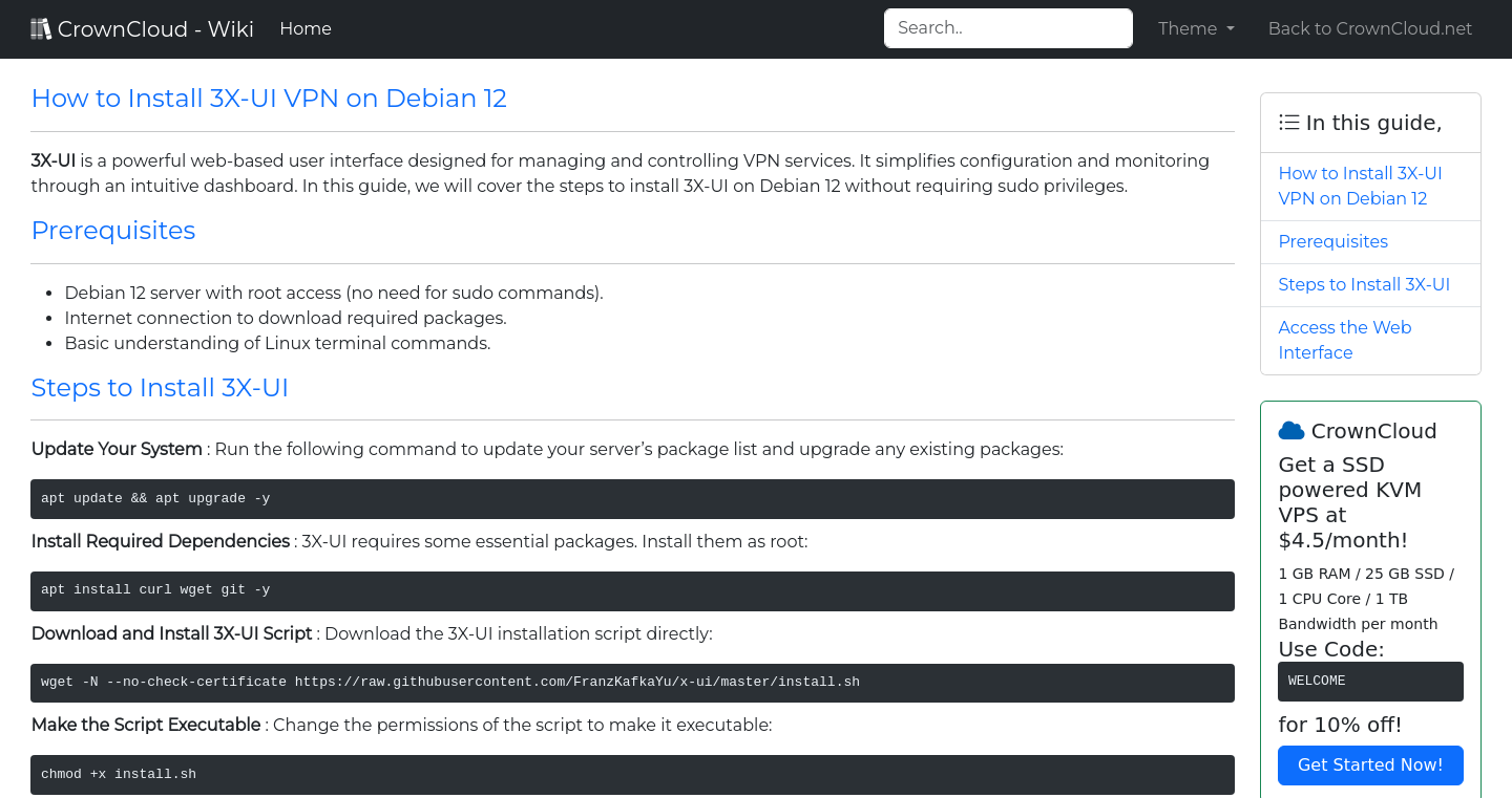 CrownCloud Wiki How To Install 3X UI VPN On Debian 12 crowncloud-wiki-how-to-install-3x-ui-vpn-on-debian-12