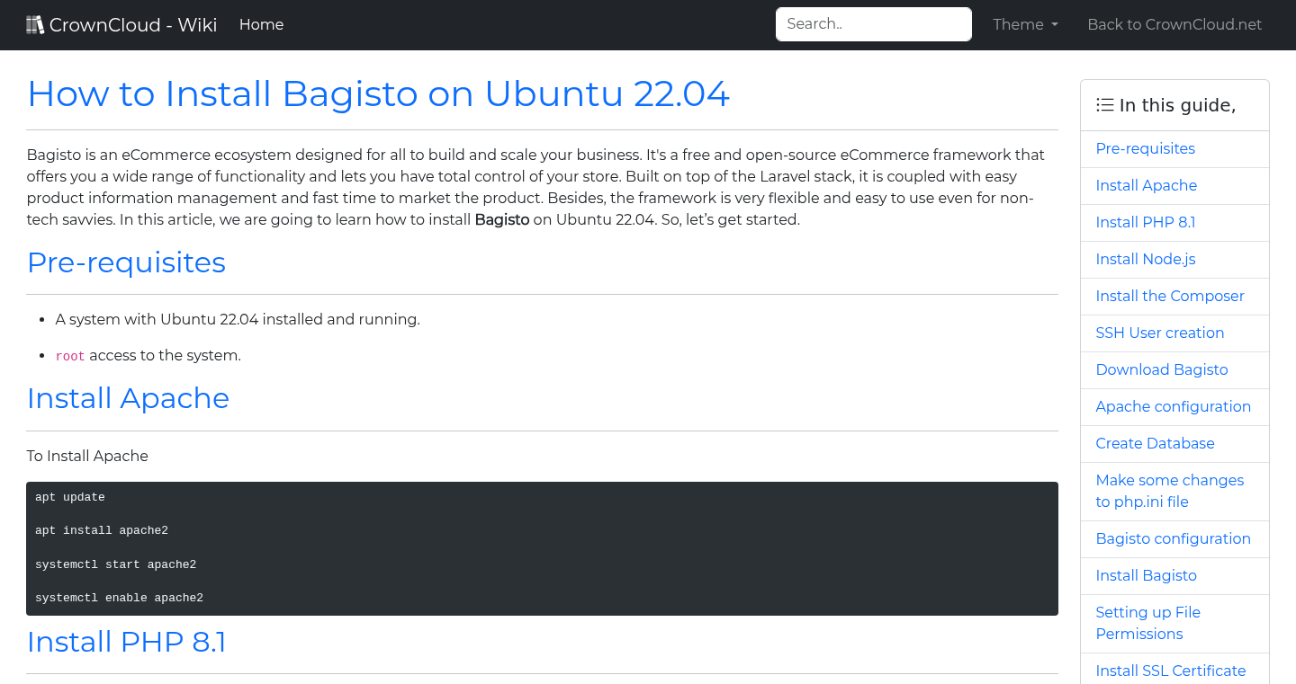 CrownCloud Wiki - How To Install Bagisto On Ubuntu 22 04