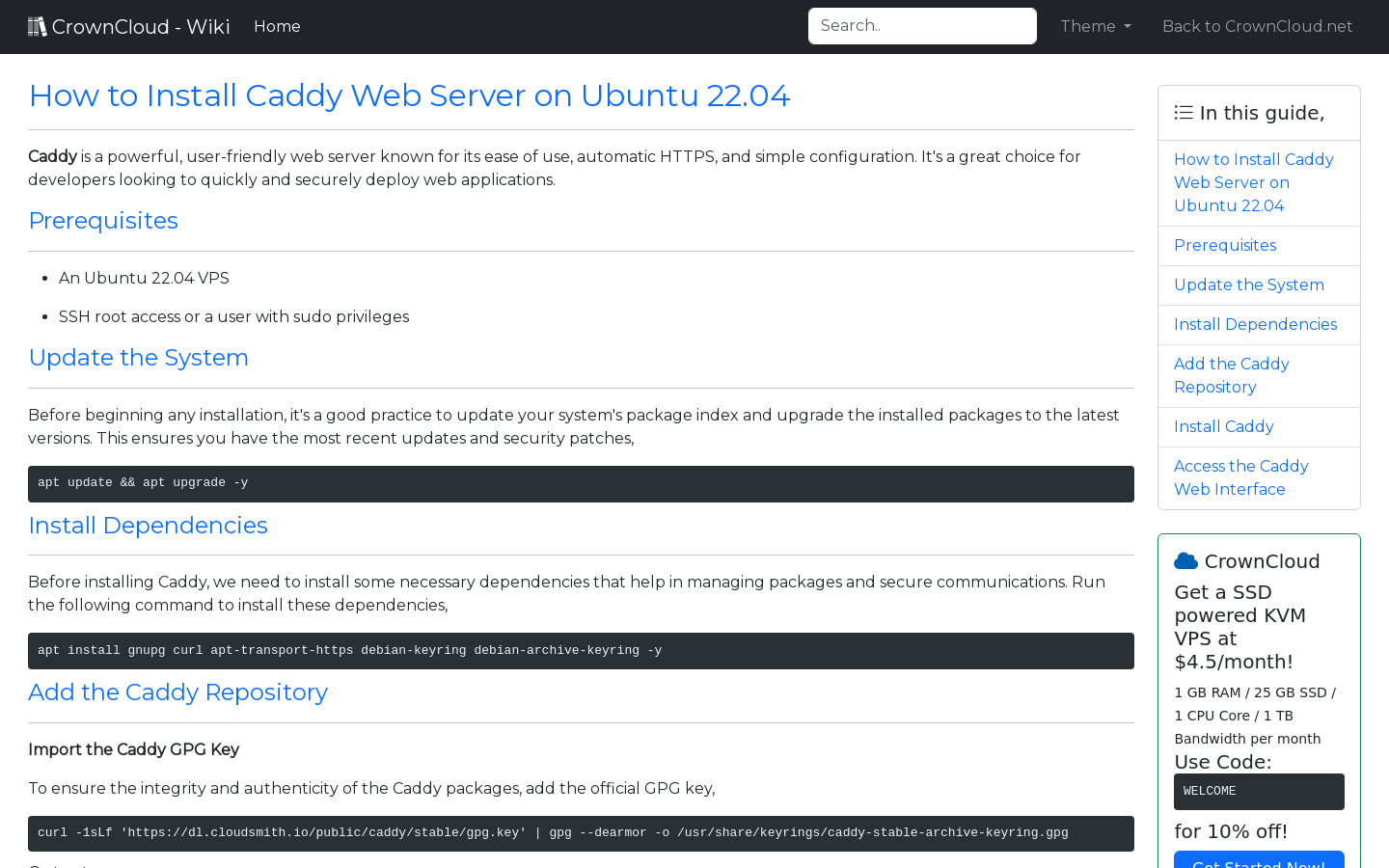 CrownCloud Wiki - How To Install Caddy Web Server On Ubuntu 22 04