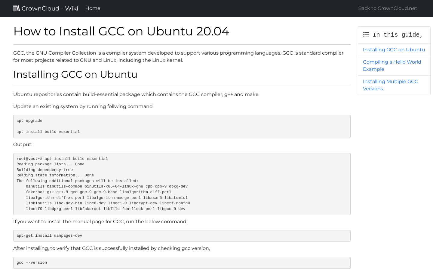 CrownCloud Wiki How To Install GCC On Ubuntu 20 04