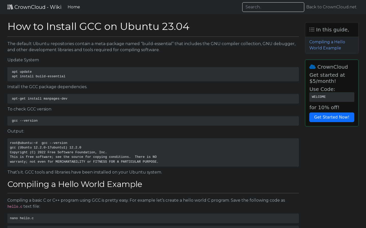 crowncloud-wiki-how-to-install-gcc-on-ubuntu-23-04