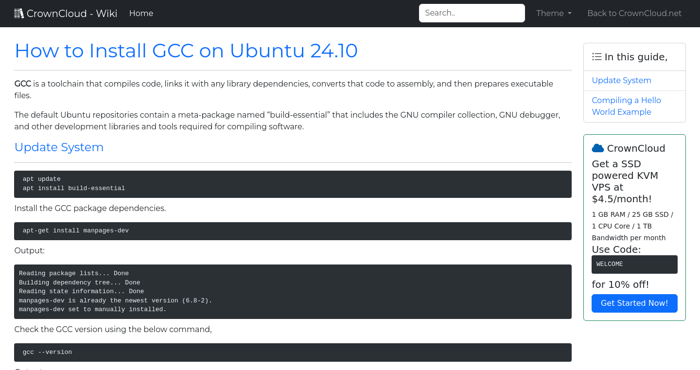 CrownCloud Wiki How To Install GCC On Ubuntu 24 10