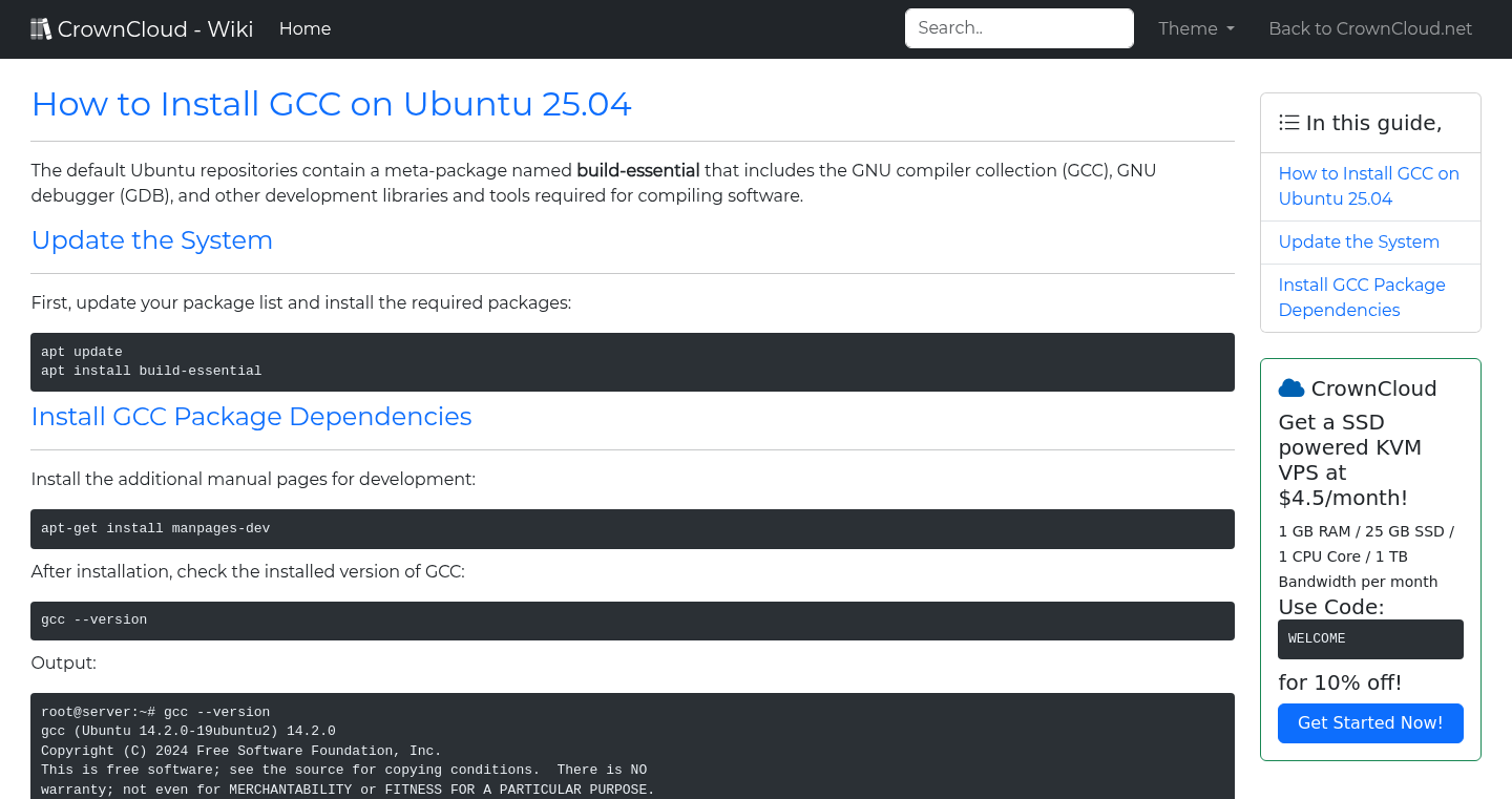 CrownCloud Wiki How To Install GCC On Ubuntu 25 04