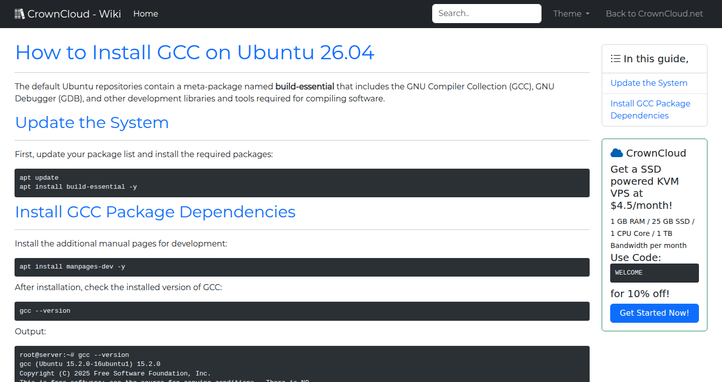 CrownCloud Wiki - How To Install GCC On Ubuntu 26 04