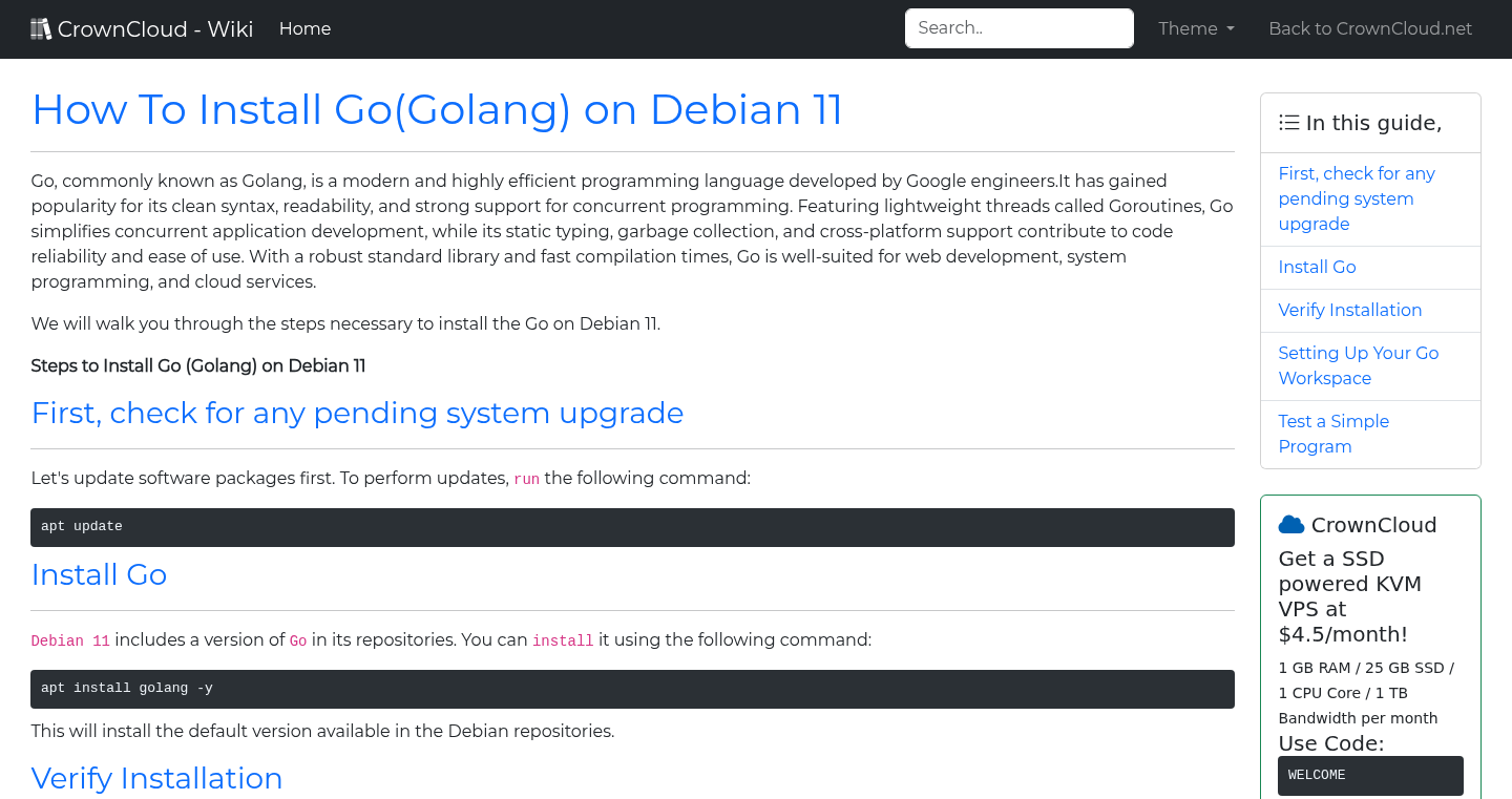 CrownCloud Wiki - How To Install Go On Debian 11