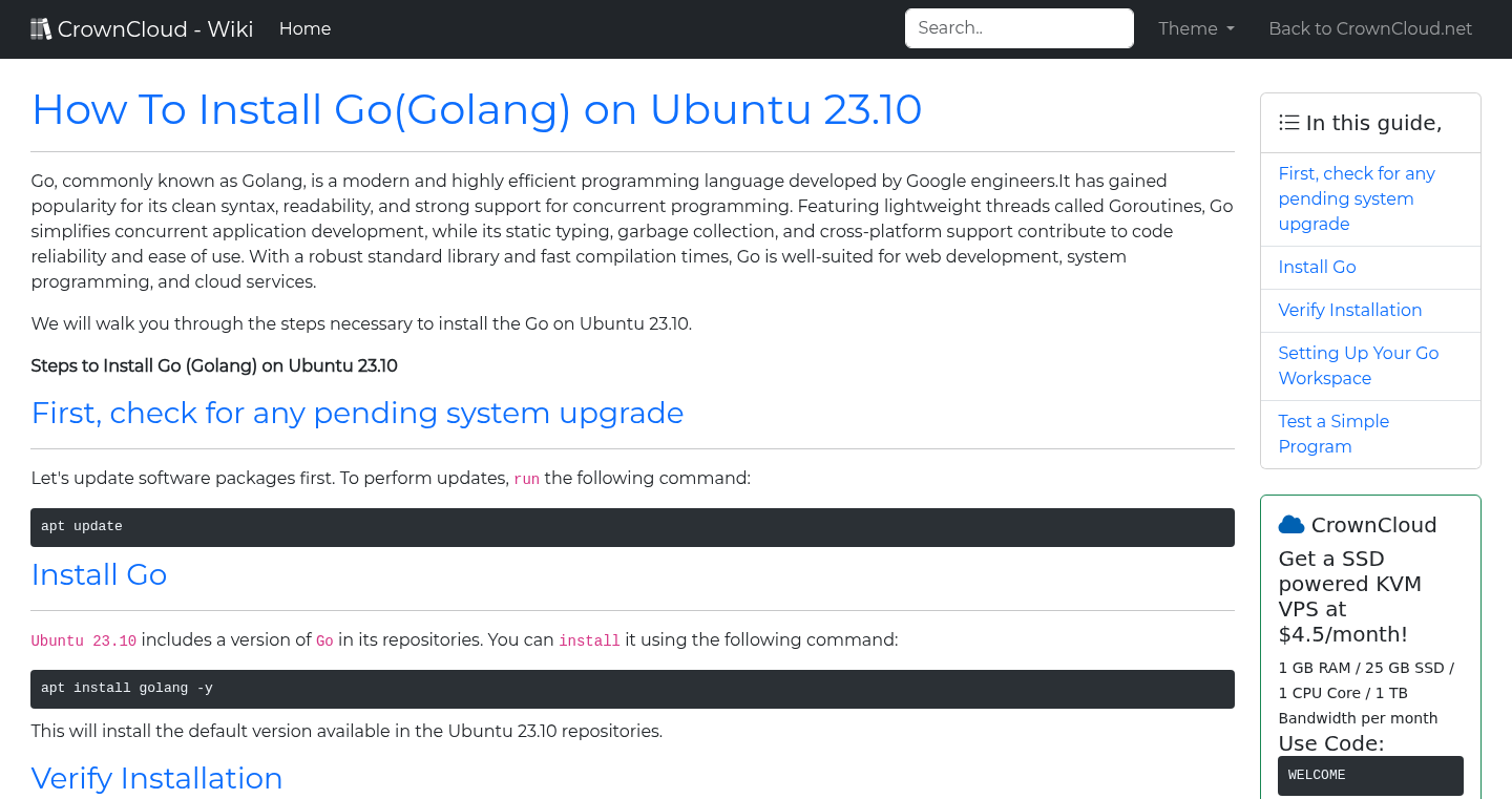 CrownCloud Wiki - How To Install Go On Ubuntu 23 10