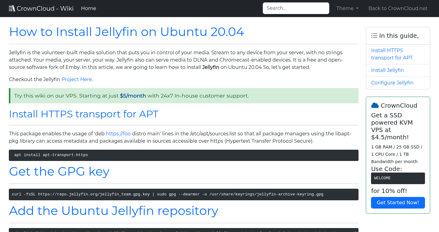 CrownCloud Wiki - How To Install Jellyfin On Ubuntu 20 04