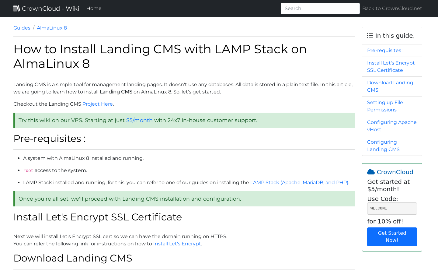 CrownCloud Wiki - How To Install Landing CMS With LAMP Stack On AlmaLinux 8
