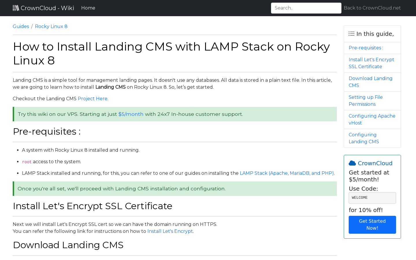 Crowncloud Wiki How To Install Landing Cms With Lamp Stack On Rocky Linux