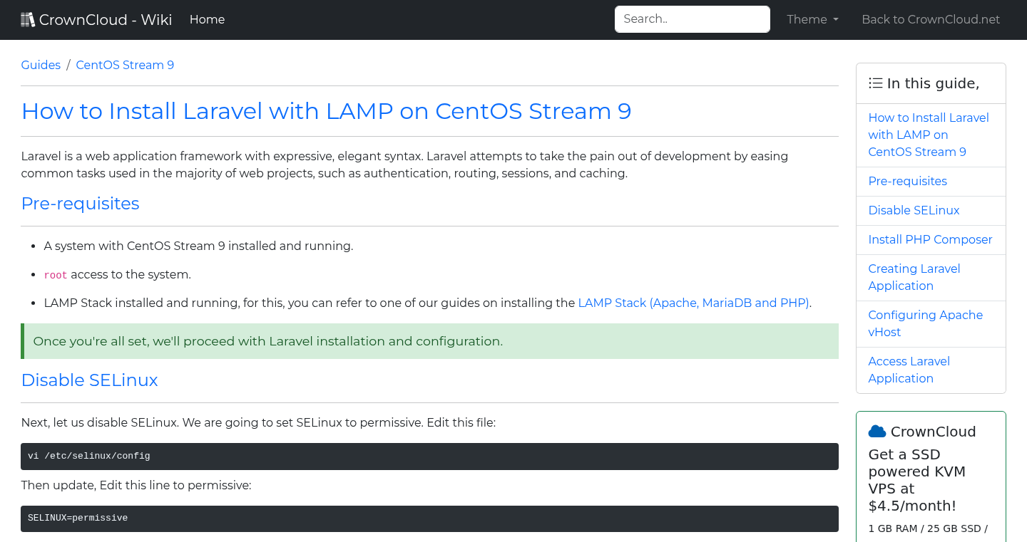 CrownCloud Wiki - How To Install Laravel On CentOS Stream 9