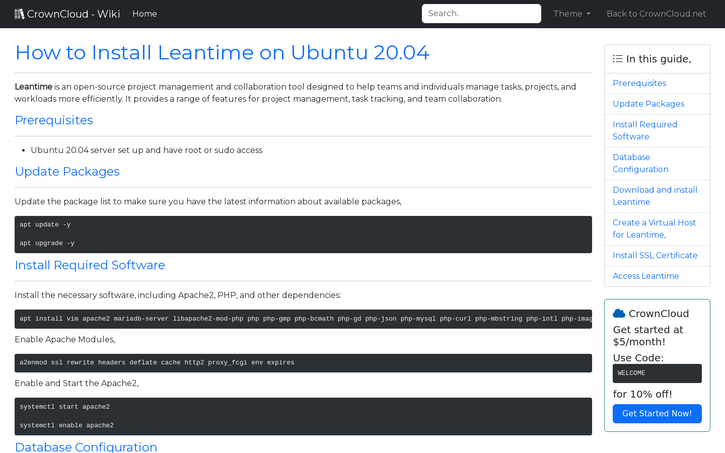 CrownCloud Wiki - How To Install Leantime On Ubuntu 20 04