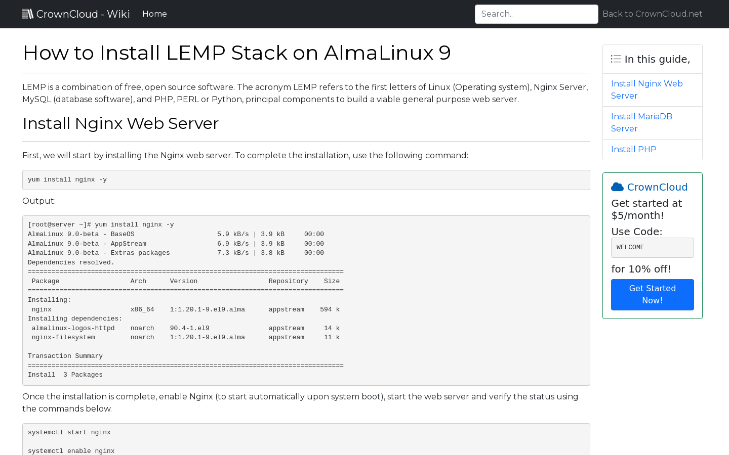 Crowncloud Wiki How To Install Lemp Stack On Almalinux