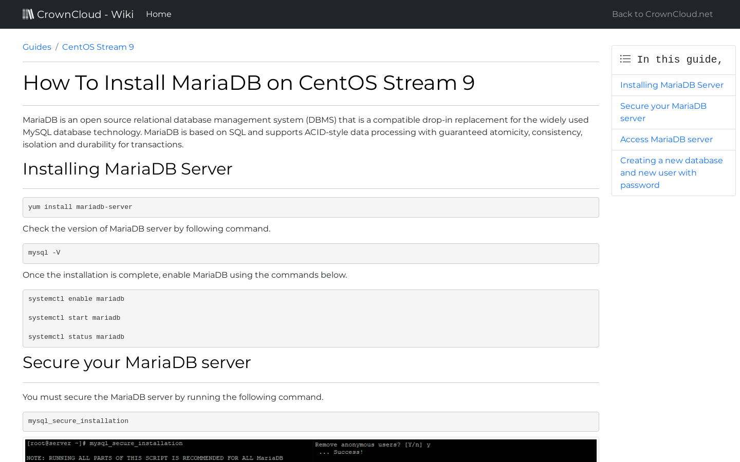 Crowncloud Wiki How To Install Mariadb On Centos Stream