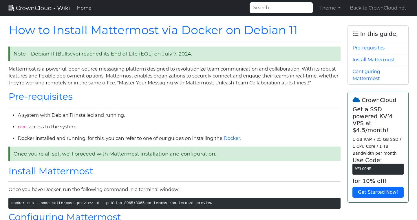 CrownCloud Wiki - How To Install Mattermost Via Docker On Debian 11