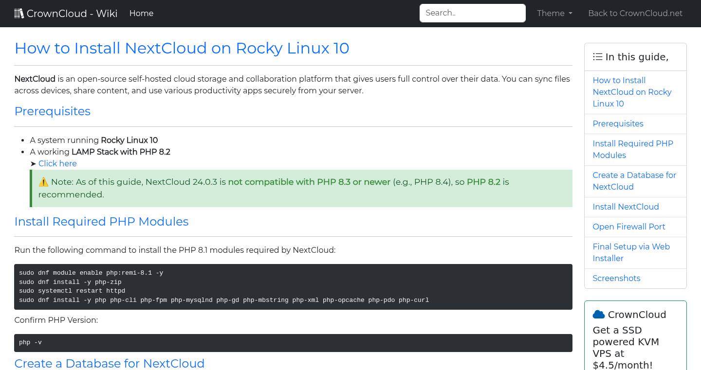 CrownCloud Wiki - How To Install NextCloud On Rocky Linux 10