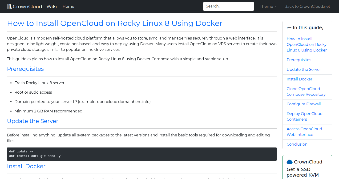 CrownCloud Wiki - How To Install OpenCloud On Rocky Linux 8