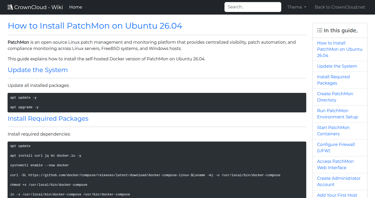 CrownCloud Wiki - How To Install PatchMon On Ubuntu 26 04