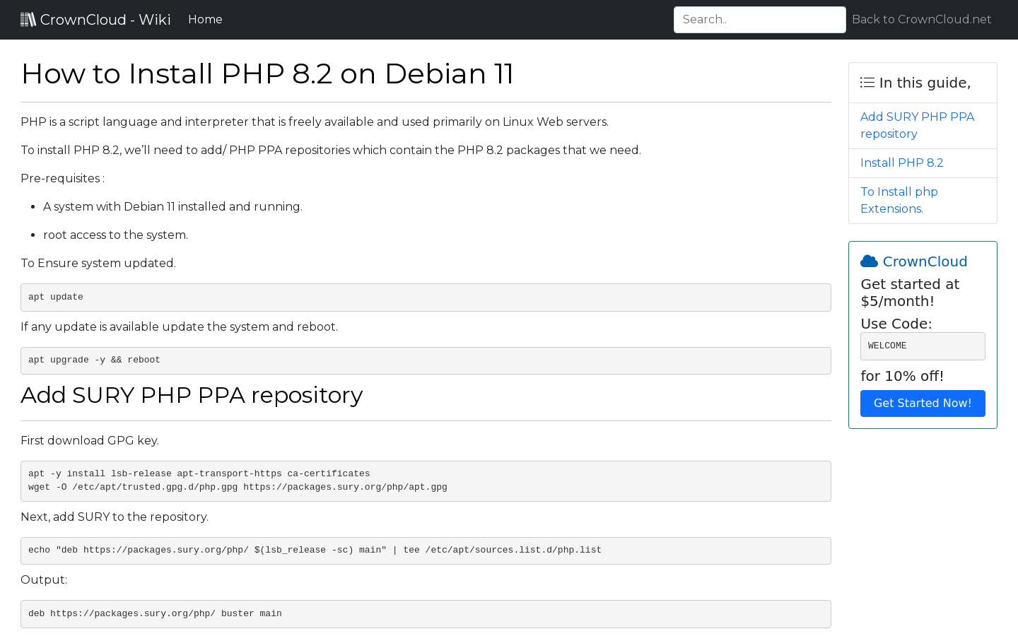 Crowncloud wiki how to install php 8 2 debian 11