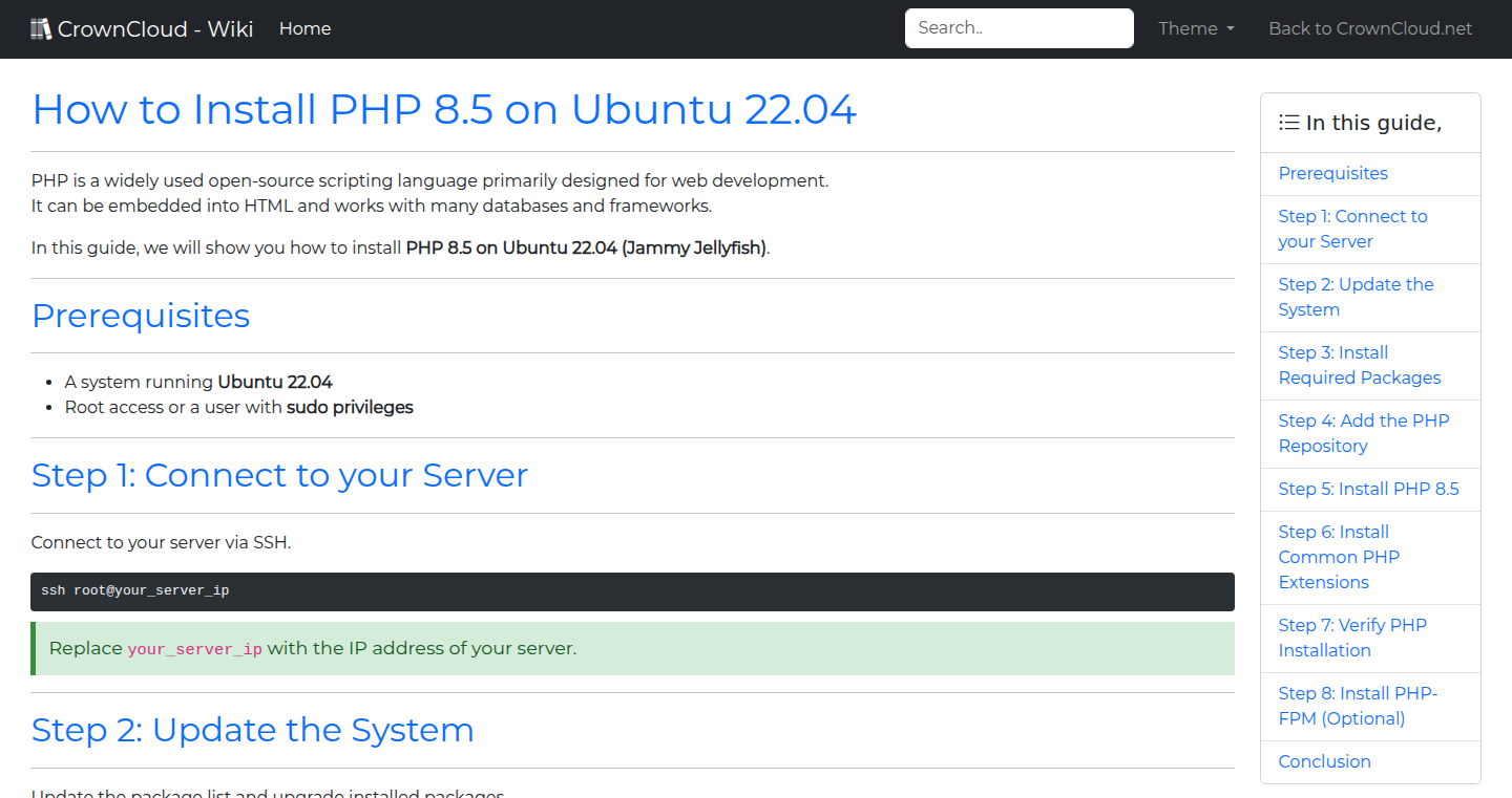 CrownCloud Wiki - How To Install PHP 8 5 On Ubuntu 22 04