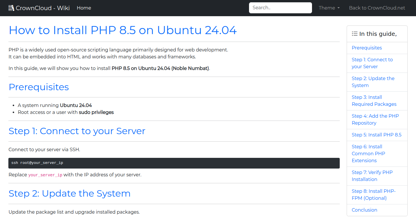 CrownCloud Wiki - How To Install PHP 8 5 On Ubuntu 24 04
