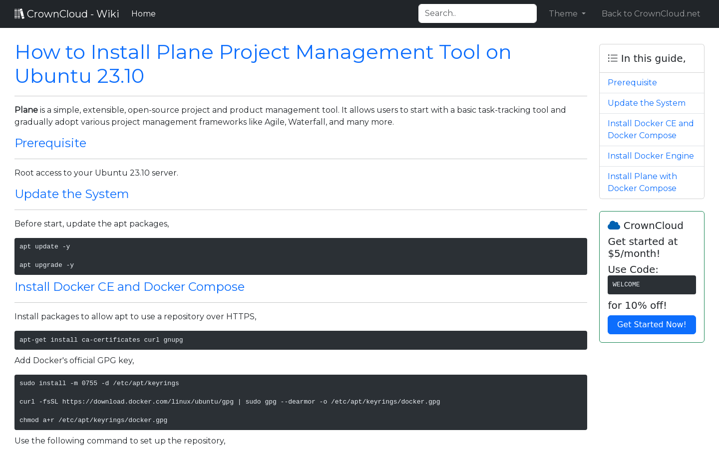 CrownCloud Wiki - How To Install Plane On Ubuntu 23 10