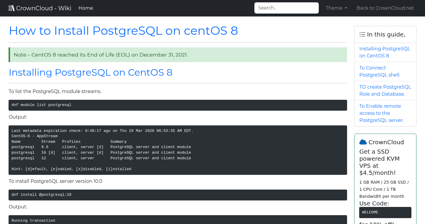 CrownCloud Wiki - How To Install Postgresql On Centos 8