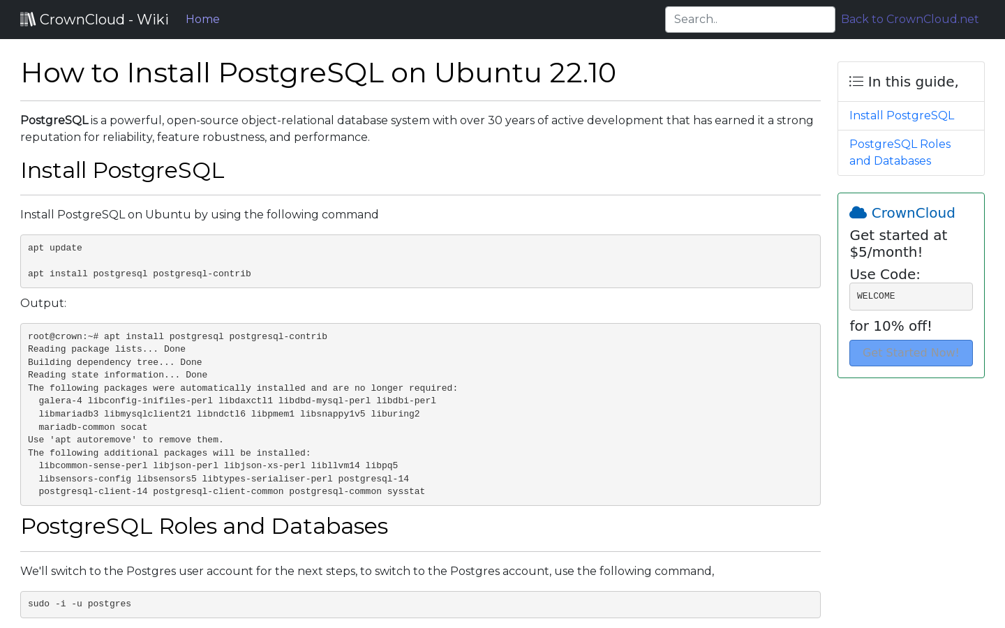 CrownCloud Wiki - How To Install PostgreSQL On Ubuntu 22 10