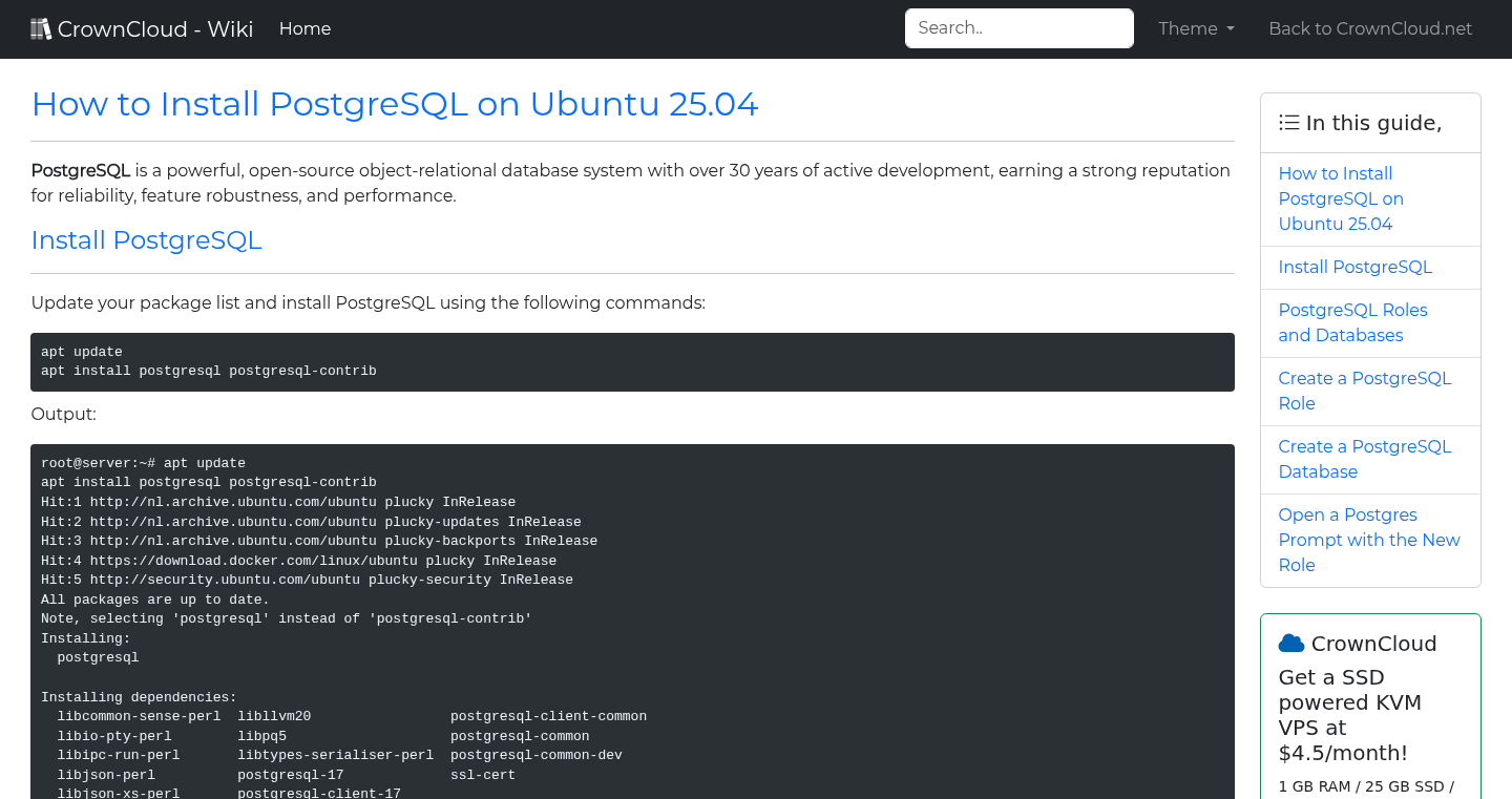 CrownCloud Wiki - How To Install PostgreSQL On Ubuntu 25 04