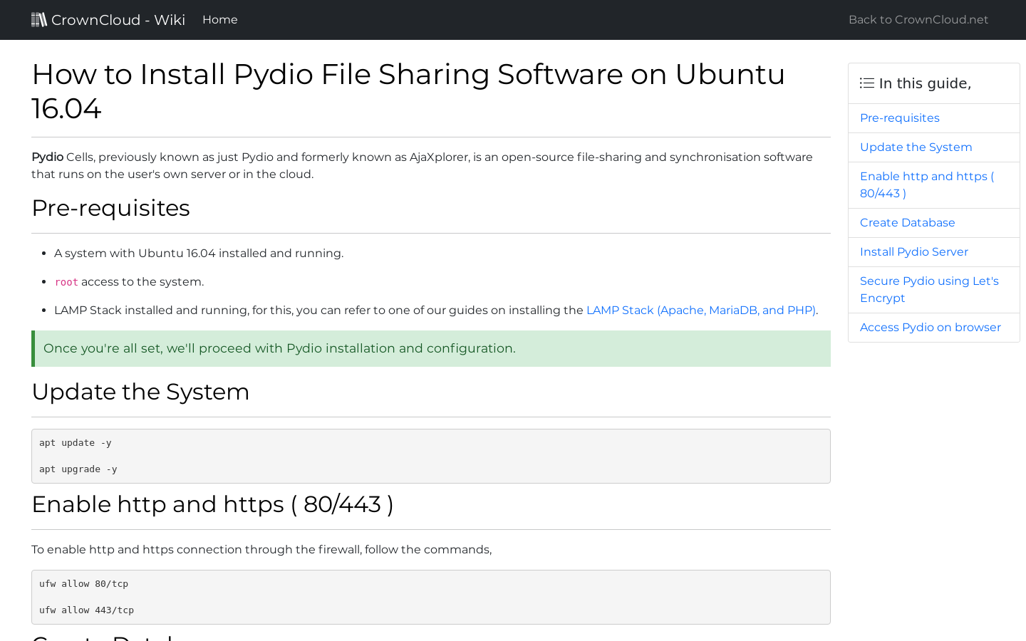 CrownCloud Wiki - How To Install Pydio On Ubuntu 16 04