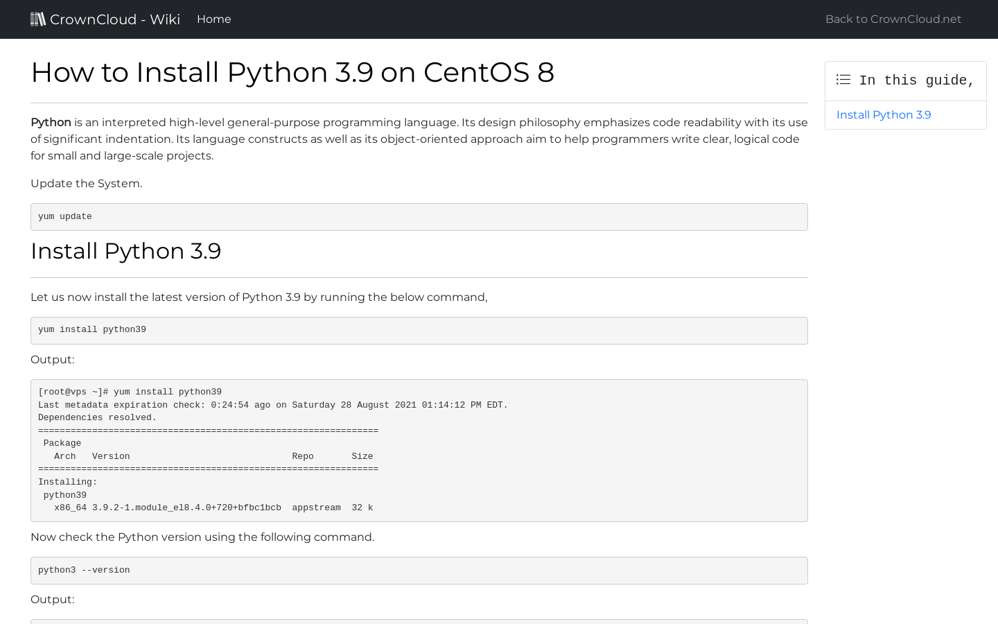 crowncloud-wiki-how-to-install-python3-9-on-centos