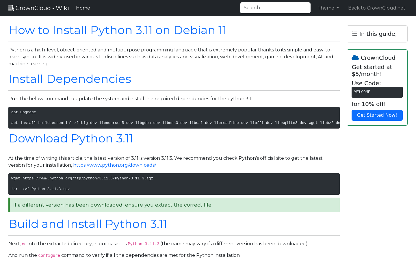 CrownCloud Wiki How To Install Python 3 11 On Debian 11