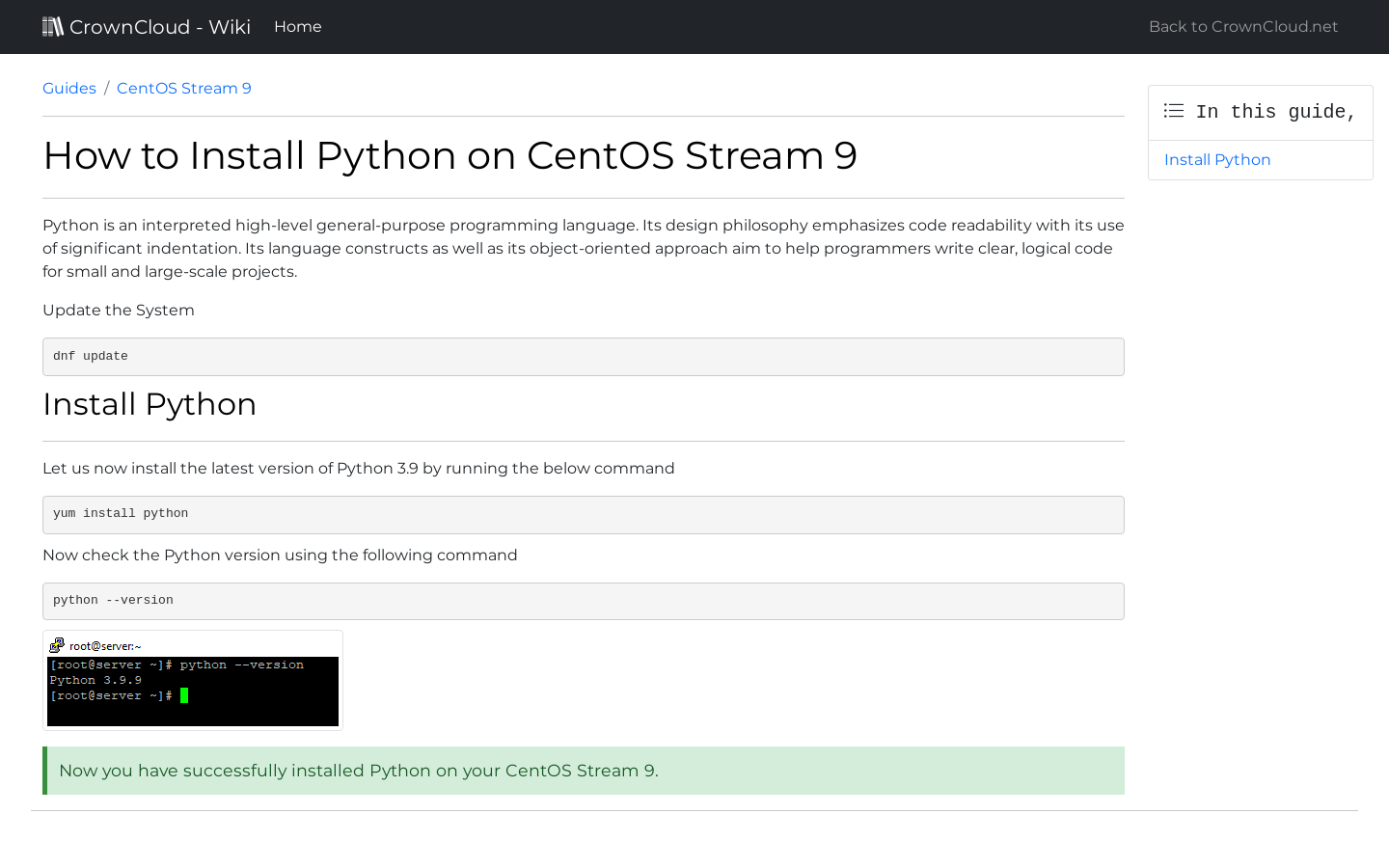 crowncloud-wiki-how-to-install-python-on-centos-stream-9