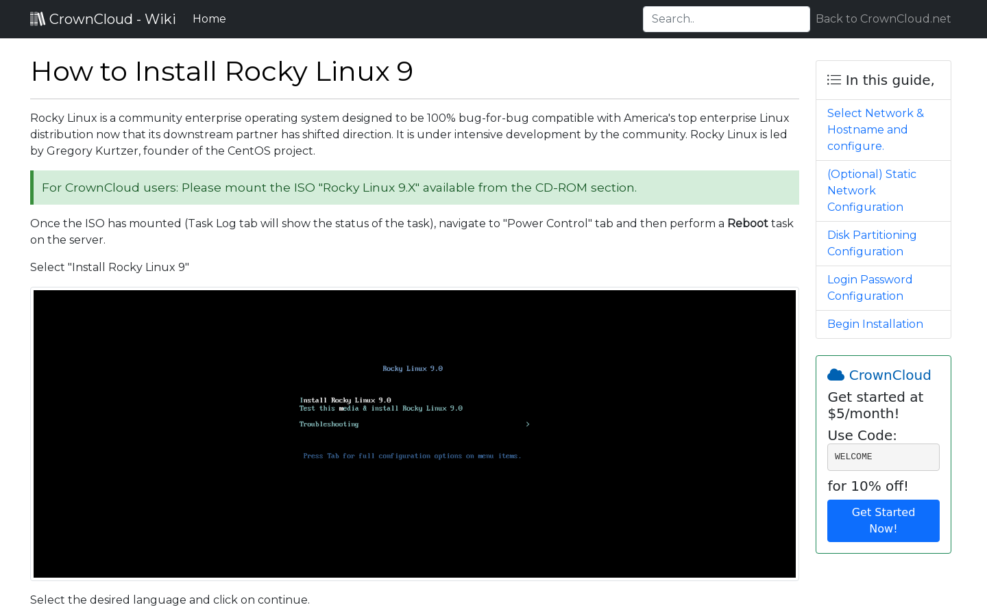 CrownCloud Wiki - How To Install Rocky Linux 9