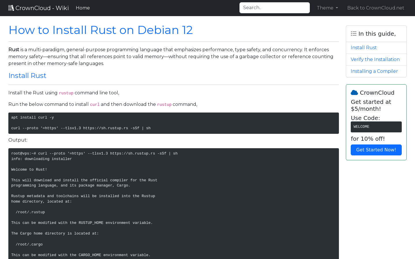 Crowncloud wiki how to install rust on debian 12