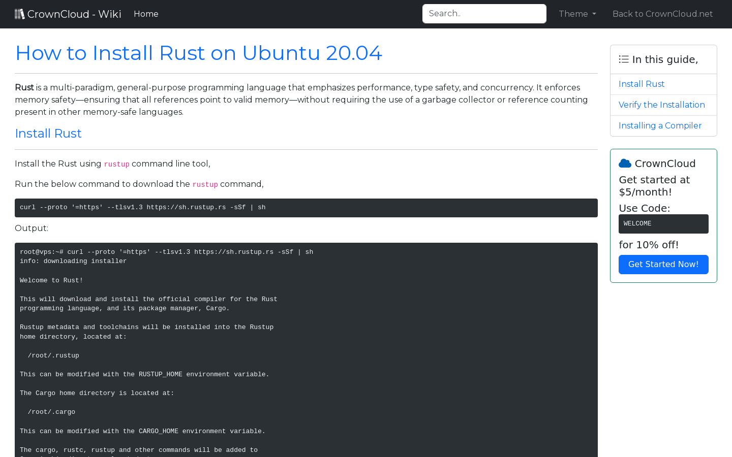 Crowncloud wiki how to install rust on ubuntu 20 04